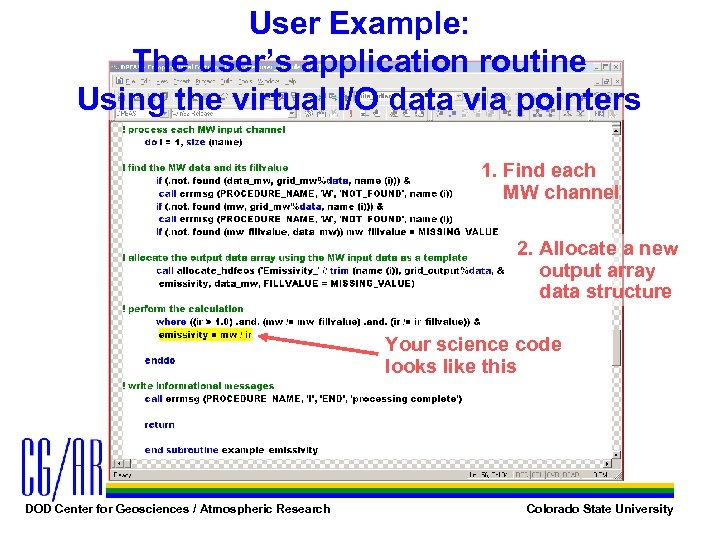 User Example: The user’s application routine Using the virtual I/O data via pointers 1.