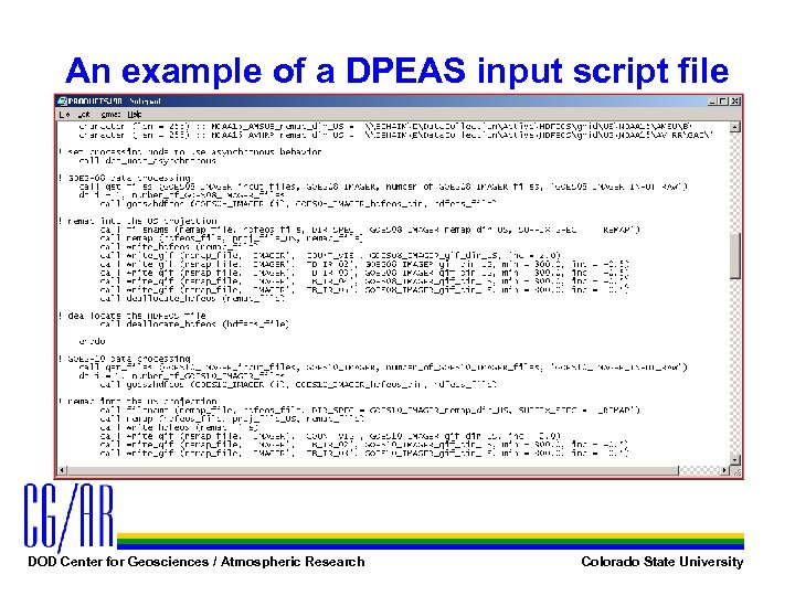 An example of a DPEAS input script file DOD Center for Geosciences / Atmospheric