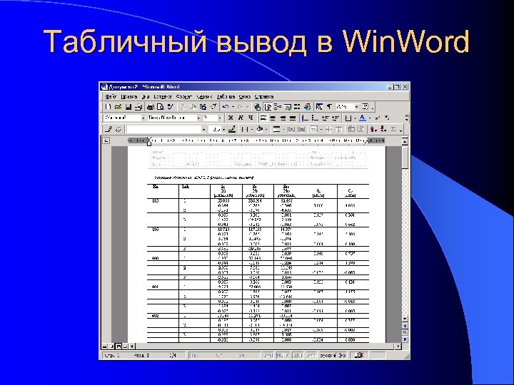 Табличный вывод в Win. Word 