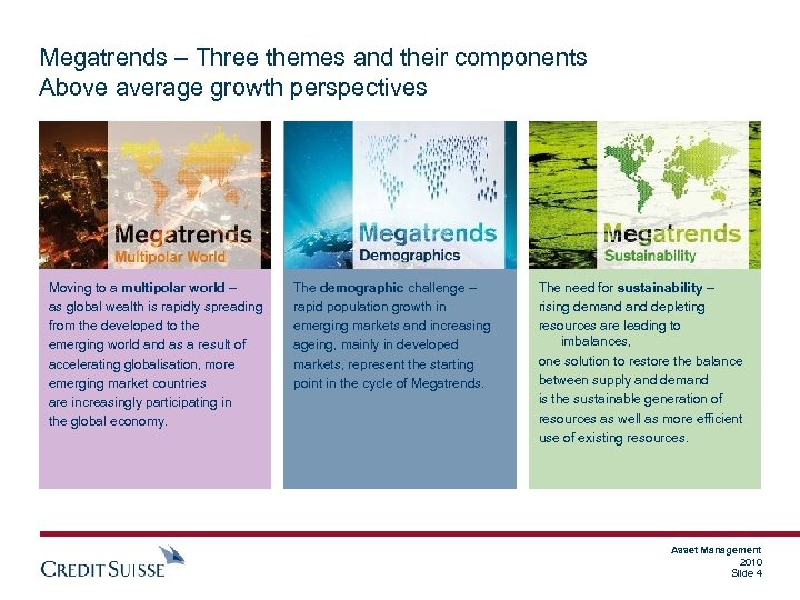 Megatrends – Three themes and their components Above average growth perspectives Moving to a