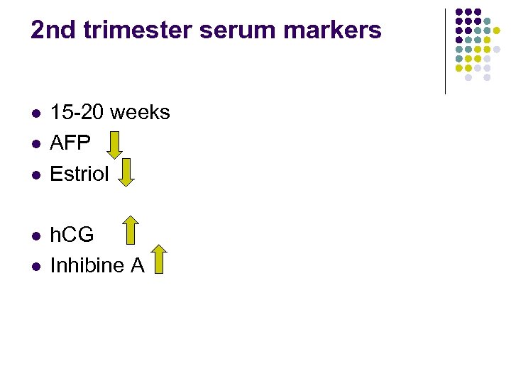 2 nd trimester serum markers l l l 15 -20 weeks AFP Estriol h.
