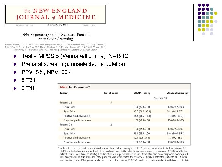 l l l Test « MPSS » (Verinata/Illumina), N=1912 Prenatal screening, unselected population PPV
