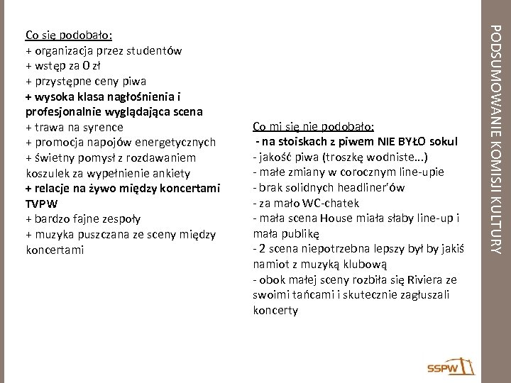 Co mi się nie podobało: - na stoiskach z piwem NIE BYŁO soku! -