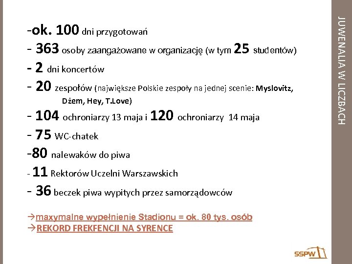 Dżem, Hey, T. Love) - 104 ochroniarzy 13 maja i 120 ochroniarzy 14 maja