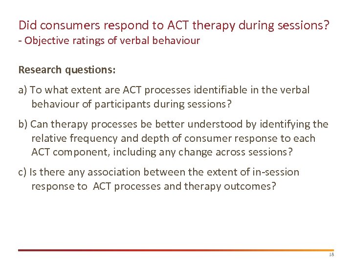 Did consumers respond to ACT therapy during sessions? - Objective ratings of verbal behaviour