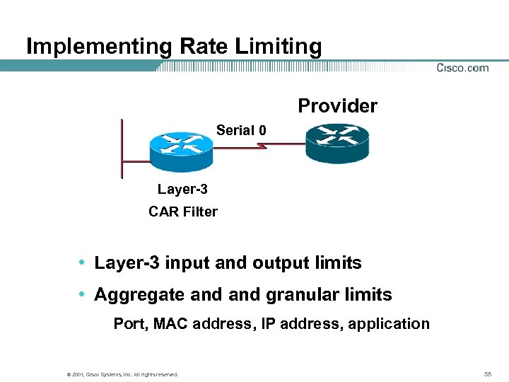 Implementing Rate Limiting Provider Serial 0 Layer-3 CAR Filter • Layer-3 input and output