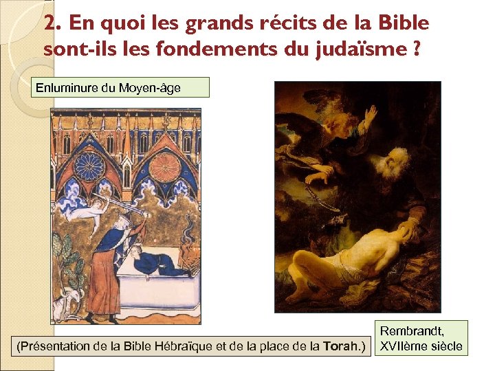 2. En quoi les grands récits de la Bible sont-ils les fondements du judaïsme