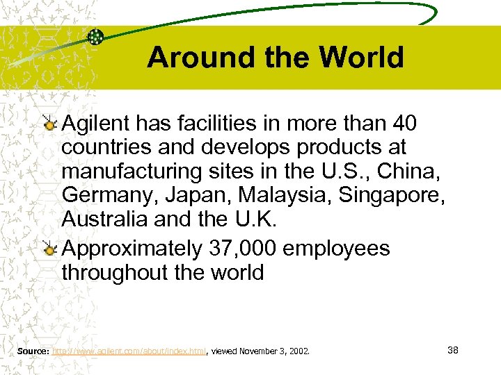 Around the World Agilent has facilities in more than 40 countries and develops products