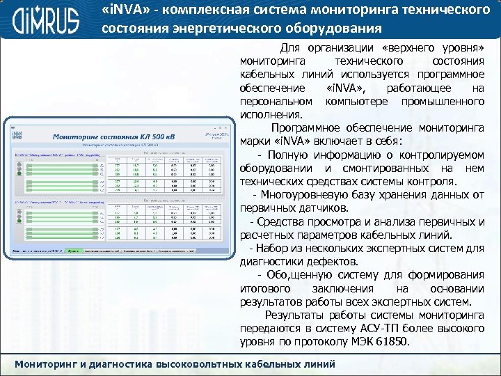  «i. NVA» - комплексная система мониторинга технического состояния энергетического оборудования Для организации «верхнего