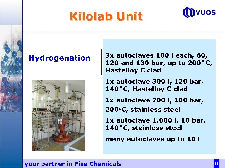 Kilolab Unit Hydrogenation 3 x autoclaves 100 l each, 60, 120 and 130 bar,