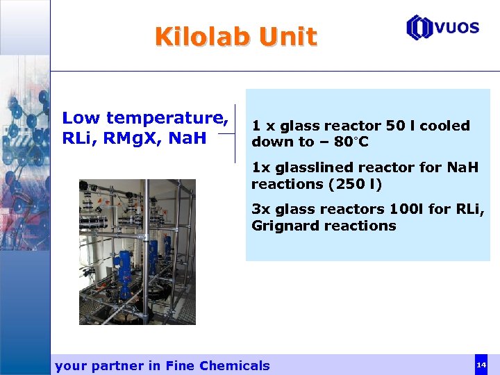 Kilolab Unit Low temperature, RLi, RMg. X, Na. H 1 x glass reactor 50