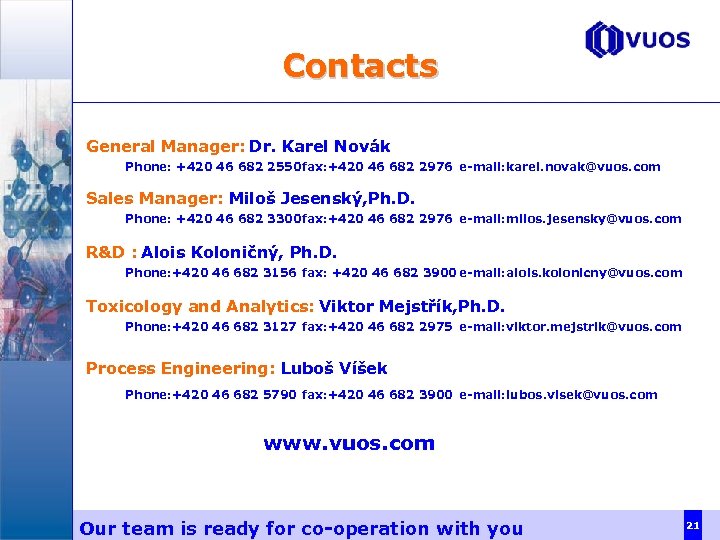 Contacts General Manager: Dr. Karel Novák Phone: +420 46 682 2550 fax: +420 46