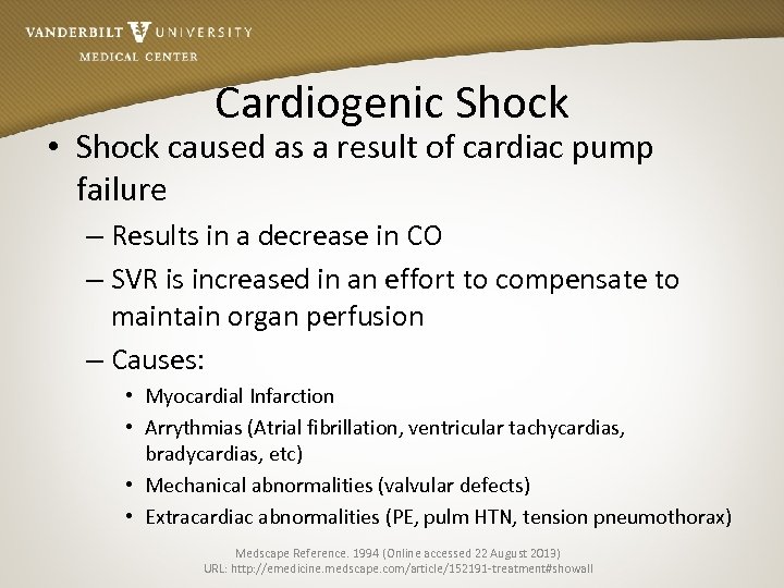Cardiogenic Shock • Shock caused as a result of cardiac pump failure – Results