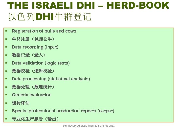 THE ISRAELI DHI – HERD-BOOK 以色列DHI牛群登记 § Registration of bulls and cows § 牛只注册（包括公牛）