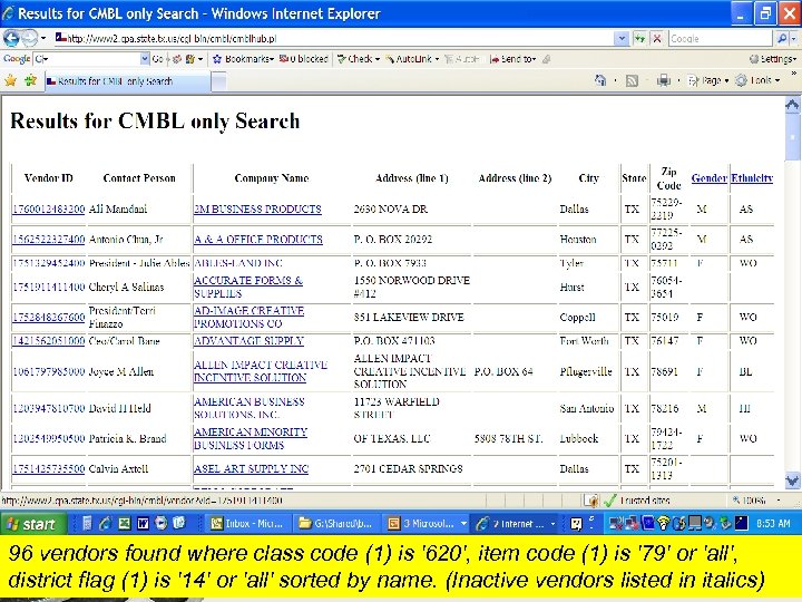 96 vendors found where class code (1) is '620', item code (1) is '79'