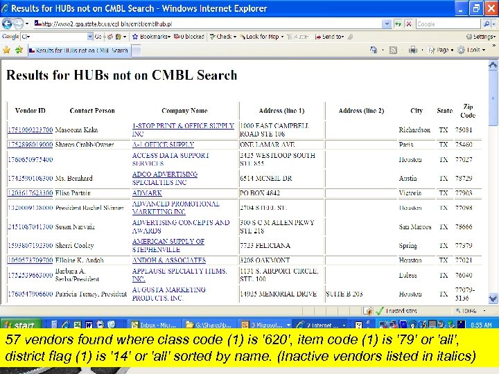 57 vendors found where class code (1) is '620', item code (1) is '79'