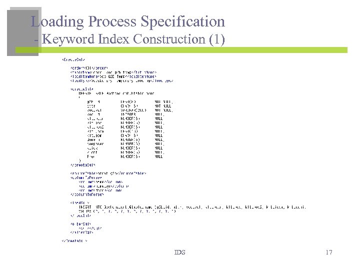 Loading Process Specification - Keyword Index Construction (1) IDS 17 