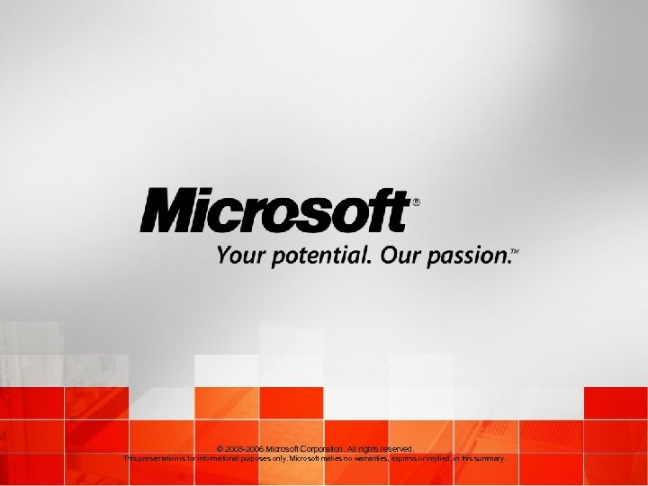 © 2005 -2006 Microsoft Corporation. All rights reserved. This presentation is for informational purposes