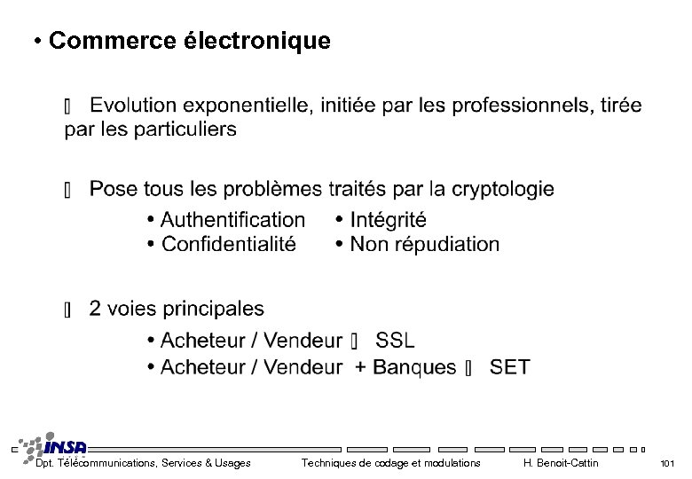  • Commerce électronique Dpt. Télécommunications, Services & Usages Techniques de codage et modulations