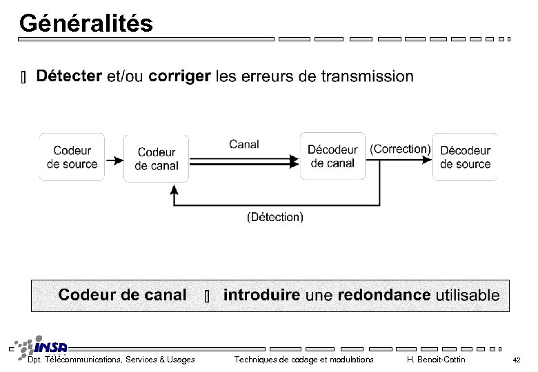 Généralités Dpt. Télécommunications, Services & Usages Techniques de codage et modulations H. Benoit-Cattin 42