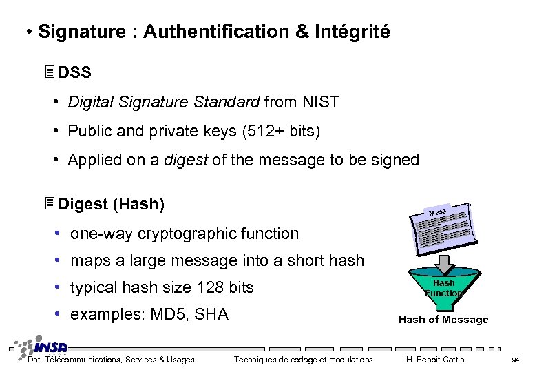  • Signature : Authentification & Intégrité 3 DSS • Digital Signature Standard from