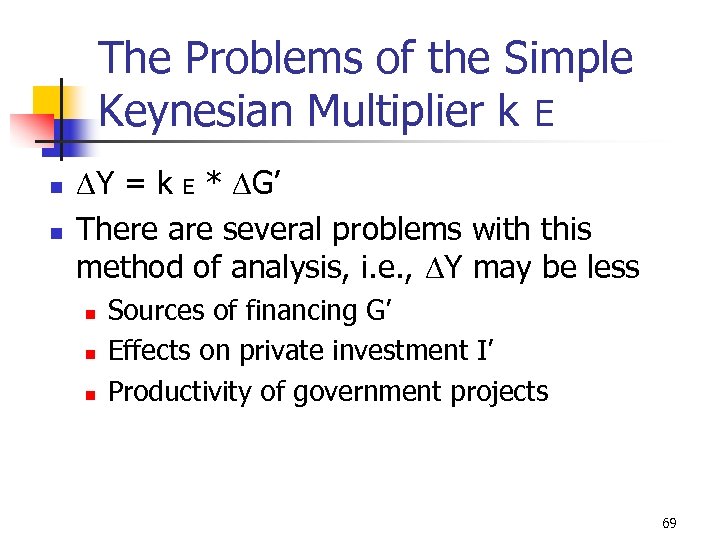 The Problems of the Simple Keynesian Multiplier k E n n Y = k