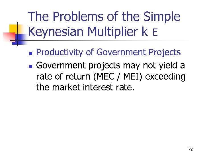 The Problems of the Simple Keynesian Multiplier k E n n Productivity of Government