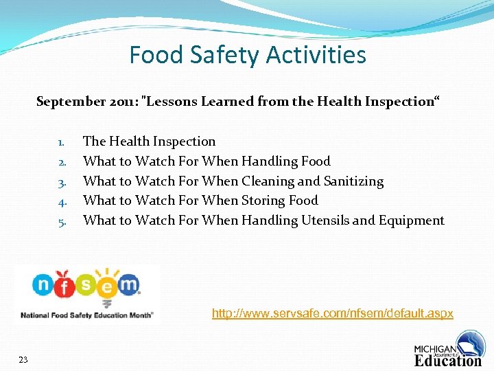 Food Safety Activities September 2011: 