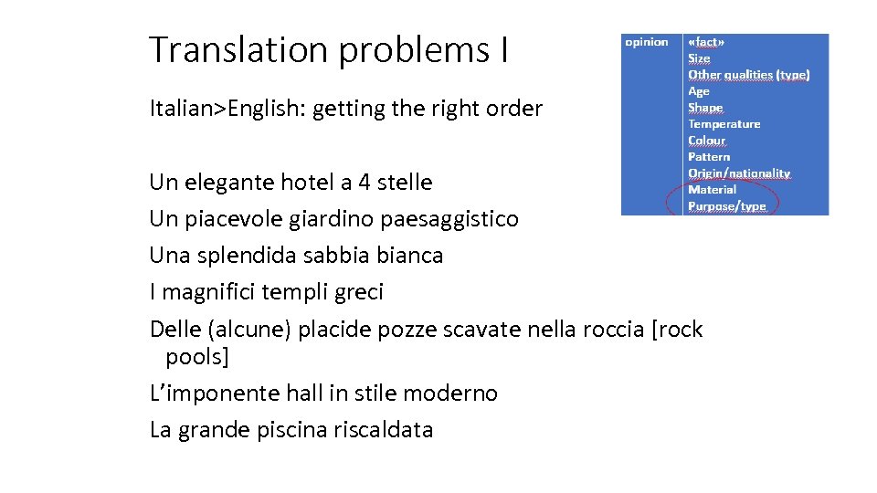 Translation problems I Italian>English: getting the right order Un elegante hotel a 4 stelle