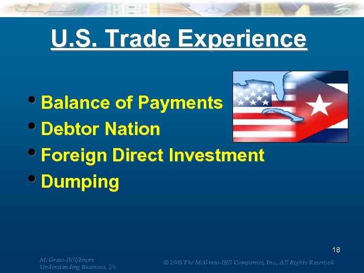 U. S. Trade Experience • Balance of Payments • Debtor Nation • Foreign Direct