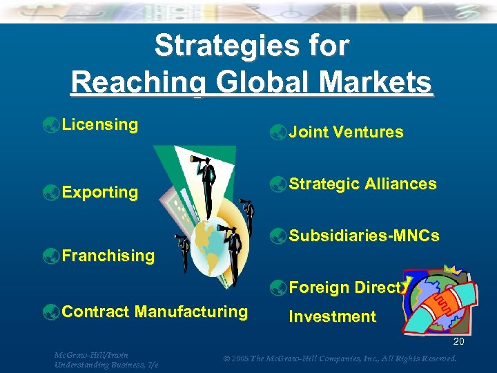 Strategies for Reaching Global Markets ý Licensing ý Joint Ventures ý Exporting ý Strategic