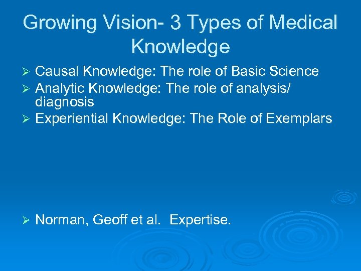 Growing Vision- 3 Types of Medical Knowledge Causal Knowledge: The role of Basic Science