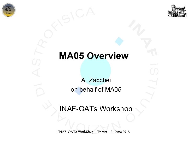 MA 05 Overview A. Zacchei on behalf of MA 05 INAF-OATs Workshop INAF-OATs Work.