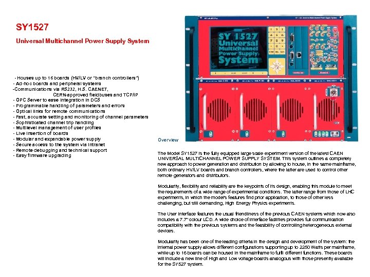 SY 1527 Universal Multichannel Power Supply System - Houses up to 16 boards (HV/LV