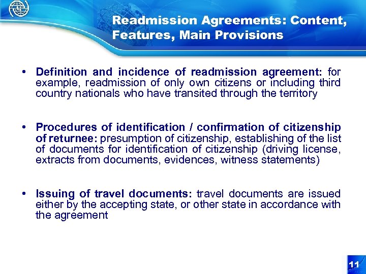 Readmission Agreements: Content, Features, Main Provisions • Definition and incidence of readmission agreement: for