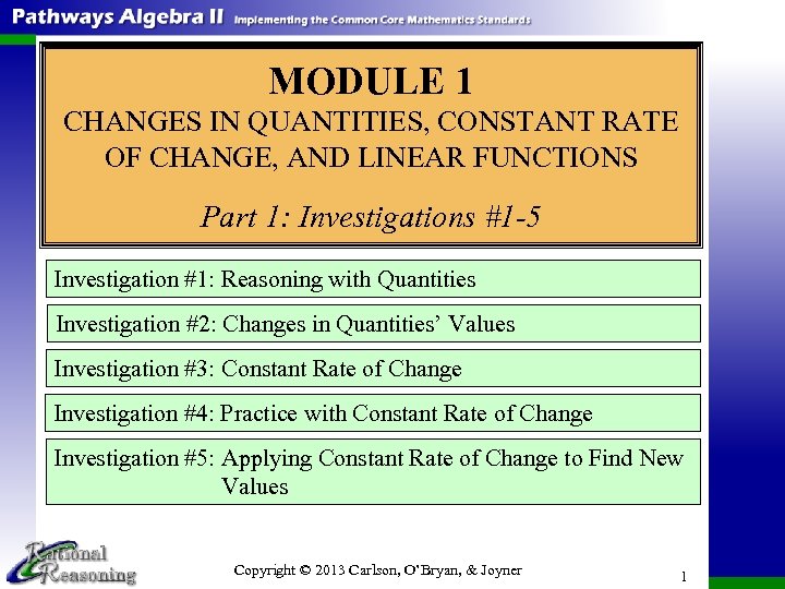 MODULE 1 CHANGES IN QUANTITIES, CONSTANT RATE OF CHANGE, AND LINEAR FUNCTIONS Part 1: