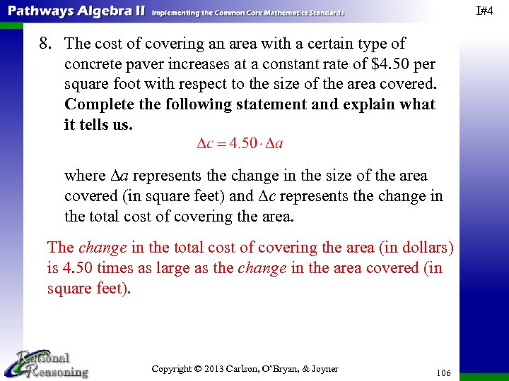 I#4 8. The cost of covering an area with a certain type of concrete