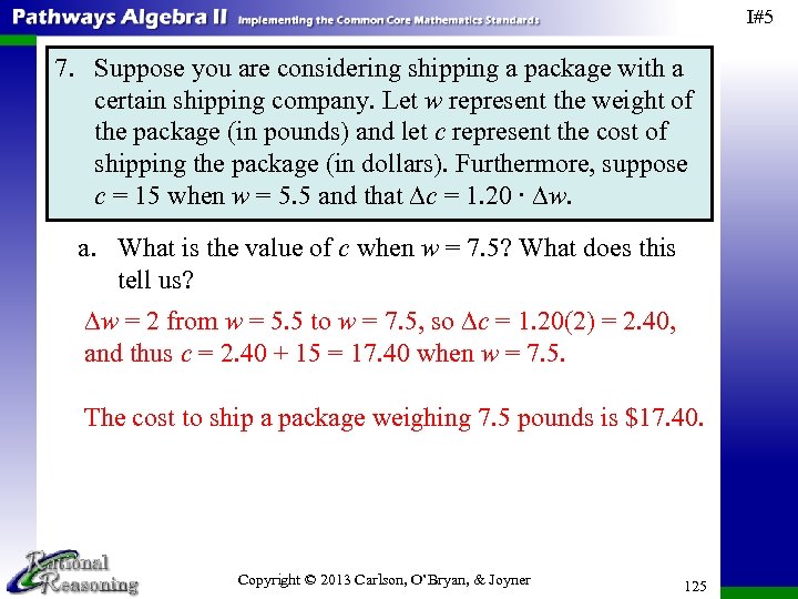 I#5 7. Suppose you are considering shipping a package with a certain shipping company.