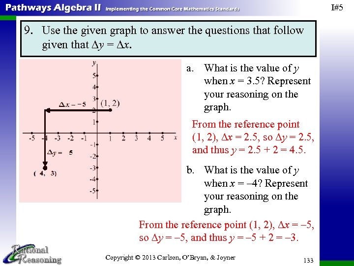 I#5 9. Use the given graph to answer the questions that follow given that