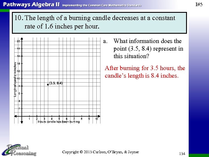 I#5 10. The length of a burning candle decreases at a constant rate of