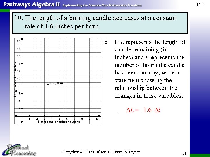 I#5 10. The length of a burning candle decreases at a constant rate of