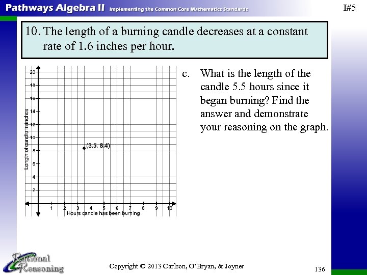 I#5 10. The length of a burning candle decreases at a constant rate of