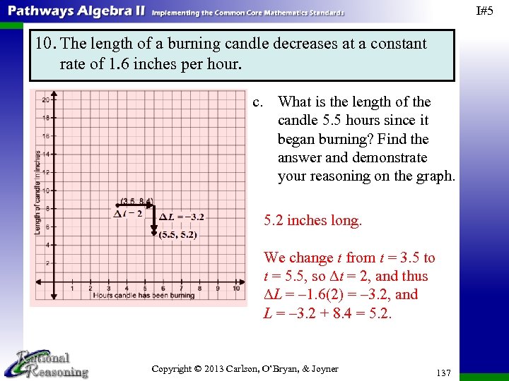 I#5 10. The length of a burning candle decreases at a constant rate of