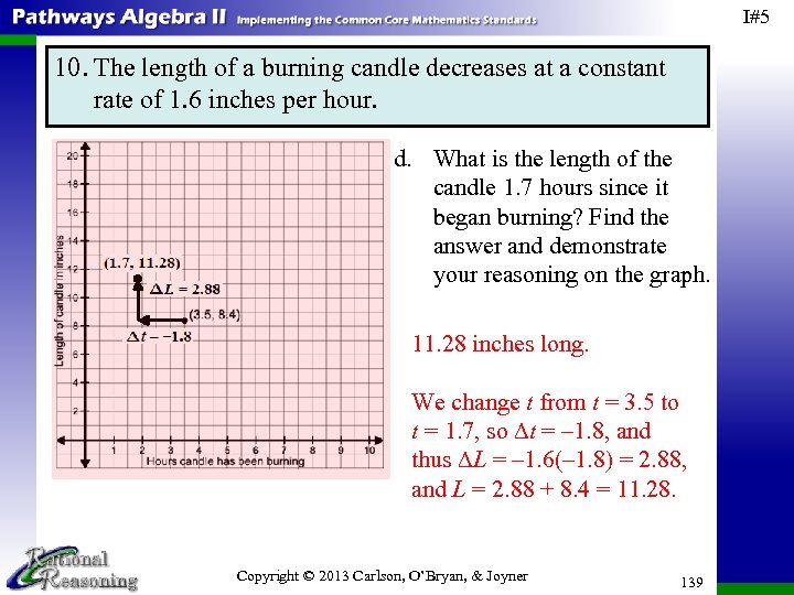 I#5 10. The length of a burning candle decreases at a constant rate of