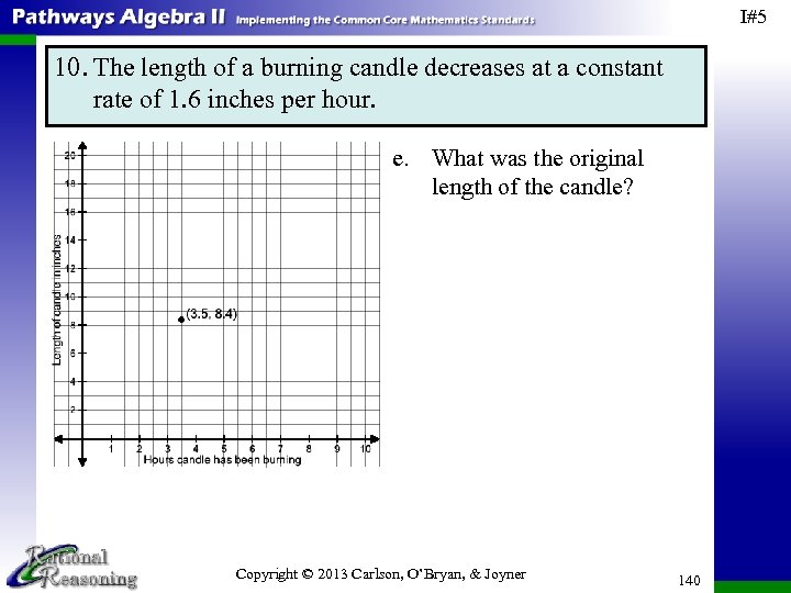 I#5 10. The length of a burning candle decreases at a constant rate of