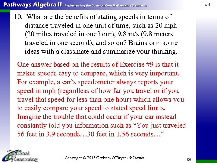 I#3 10. What are the benefits of stating speeds in terms of distance traveled