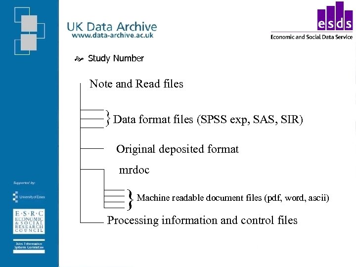  Study Number Note and Read files }Data format files (SPSS exp, SAS, SIR)