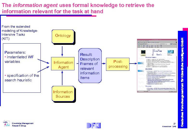 The information agent uses formal knowledge to retrieve the information relevant for the task