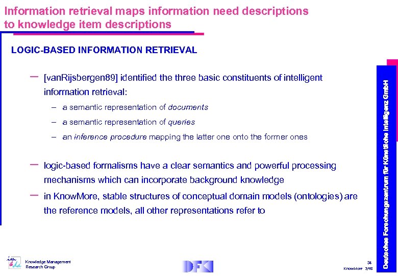 Information retrieval maps information need descriptions to knowledge item descriptions – [van. Rijsbergen 89]