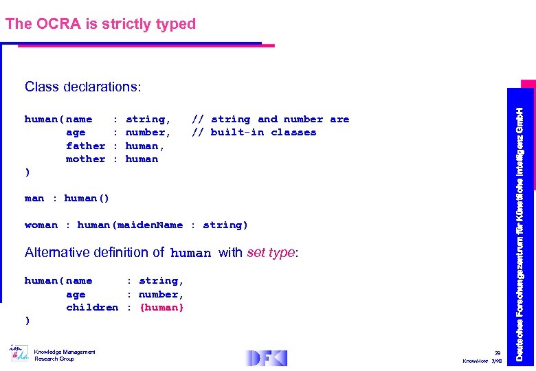 The OCRA is strictly typed human( name age father mother ) : : string,